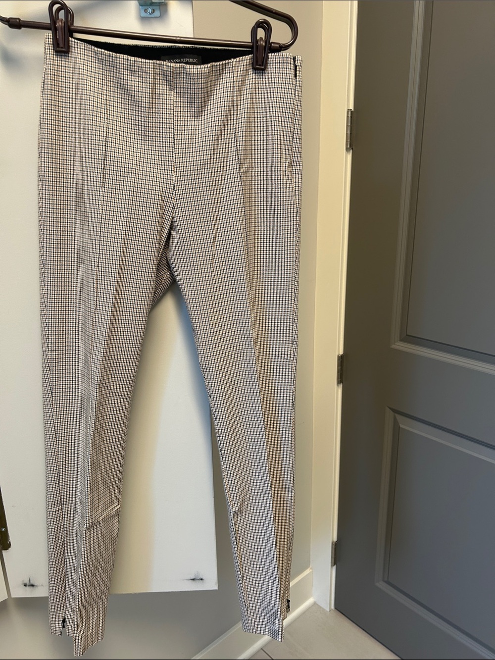 Banana Republic Checked Slim Dress Pants in Beige and Black